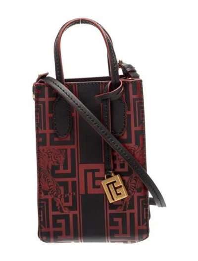 Pre-owned Balmain Leather Top Handle Bag Small W/ Tags In Burgundy