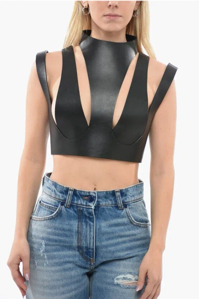 Balmain Leather Top With Cutouts In Black