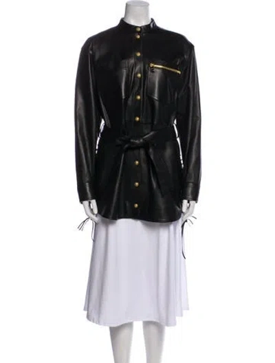 Pre-owned Balmain Leather Trench Coat In Black
