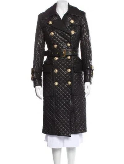 Pre-owned Balmain Leather Trench Coat In Black