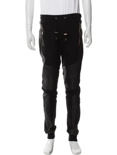 Pre-owned Balmain Leather Trim Embellishment Lounge Bottoms In Black