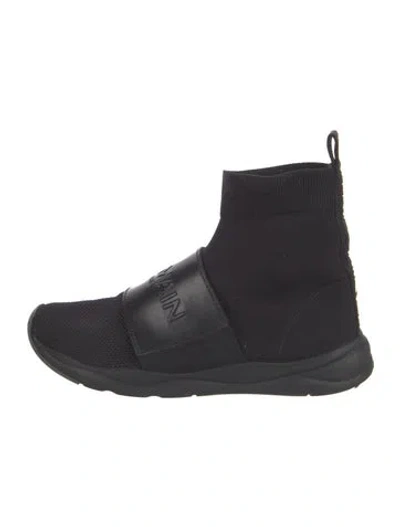 Pre-owned Balmain Leather Trim Embellishment Sock Sneakers In Black