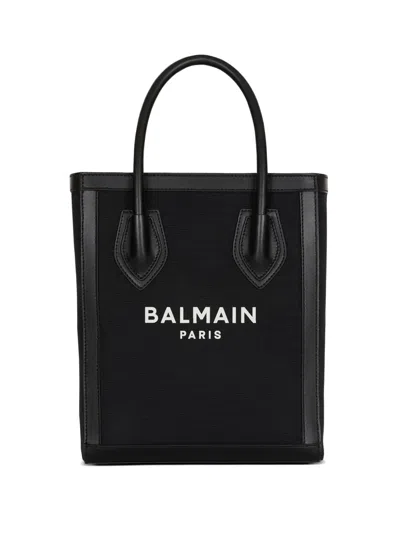 Balmain Leather-trimmed Canvas Tote Bag In Black