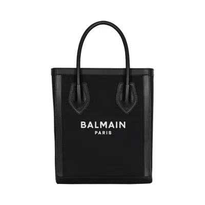 Pre-owned Balmain Leather Trimmed Canvas Tote Bag 'black' | Men's Size Onesize