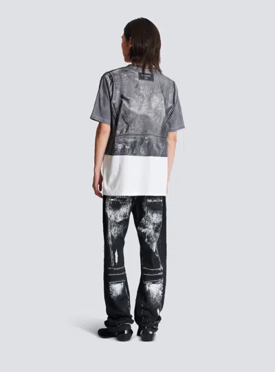 Balmain Leather Trompe Loeil T-shirt In Gray