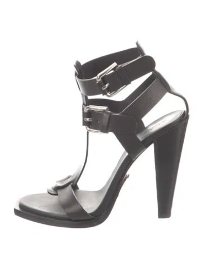 Pre-owned Balmain Leather T-strap Sandals In Gray