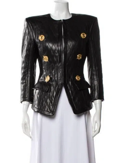 Pre-owned Balmain Leather Tweed Pattern Evening Jacket In Black