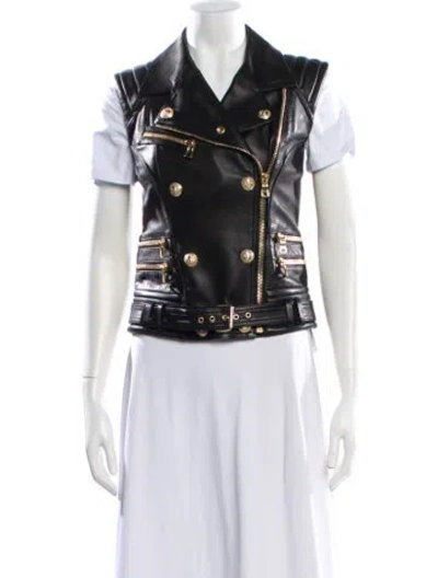 Pre-owned Balmain Leather Vest W/ Tags In Black