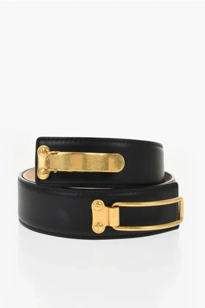Balmain Leather Volt Belt With Golden Metal Detail 35mm In Black