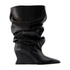 Balmain Leather Wedge Ankle Boot In Black