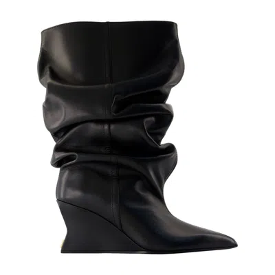 Balmain Leather Wedge Ankle Boot In Black