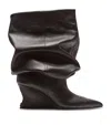 Balmain Leather Wedge Ankle Boots 60 In Black