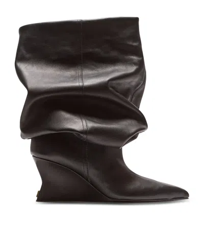 Balmain Leather Wedge Ankle Boots 60 In Black