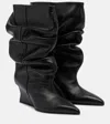Balmain Leather Wedge Ankle Boots 60 In Black