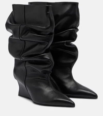 Balmain Leather Wedge Boots In Black
