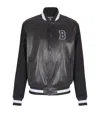 Balmain Varsity Leather Bomber Jacket In Black