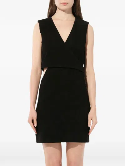 Balmain Leather Wrap-style Dress In Black