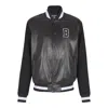 Balmain Varsity Lambskin Leather And Wool Jacket In Black