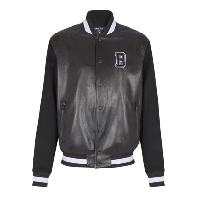BALMAIN LEATHERWOOL VARSITY JACKET