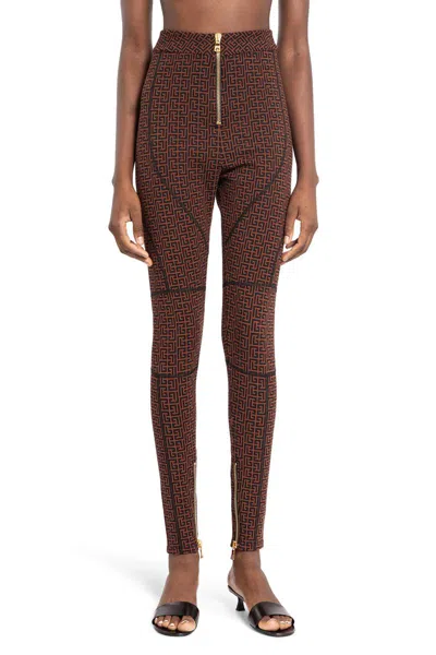 Balmain Black & Brown Monogram Leggings In Wby Marron Vif/ Noir