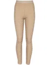Balmain Ribbed Contrast Knit Leggings With High Waist In Brown