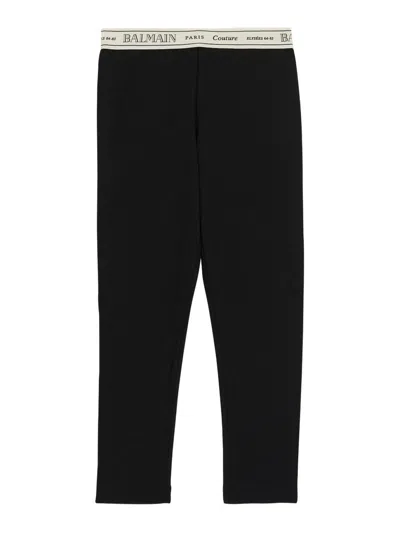 Balmain Kids' Black Cotton Leggings