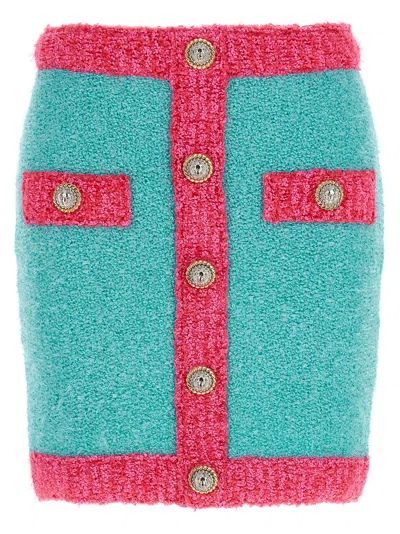 BALMAIN LEONE BUTTON TWO-TONE SKIRT