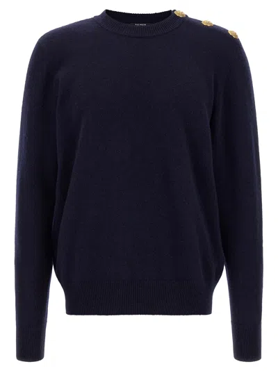 Balmain 'leone Catena' Button Sweater In Blue