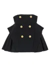 Balmain Button-embellished Pleated Grain De Poudre Wool Mini Skirt In Black