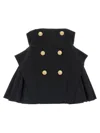 Balmain Button-embellished Pleated Grain De Poudre Wool Mini Skirt In Black