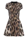 Balmain A-line Leopard Print Jacquard Dress In Brown