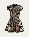 Balmain A-line Leopard Print Jacquard Dress In Brown
