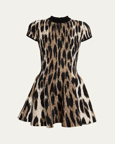 BALMAIN LEOPARD JACQUARD FIT-&-FLARE MINI DRESS