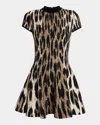 Balmain A-line Leopard Print Jacquard Dress In Brown