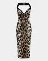 Balmain Leopard Jacquard Knit Halter Dress In Animal Print