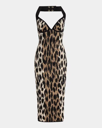 Balmain Leopard Jacquard Knit Halter Dress