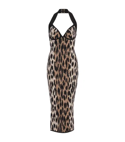 Balmain Leopard Jacquard Midi Dress In Black