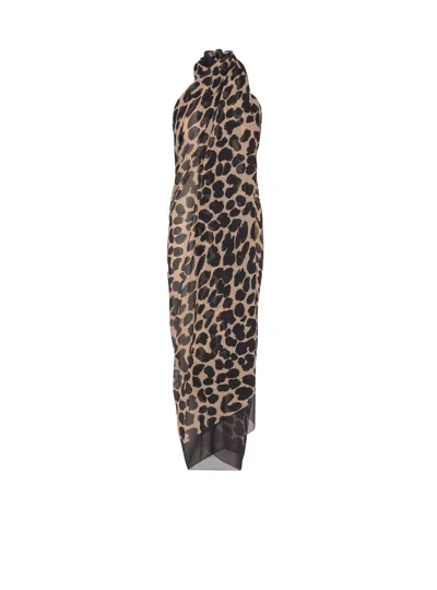 Balmain Leopard Print Beach Wrap In Black