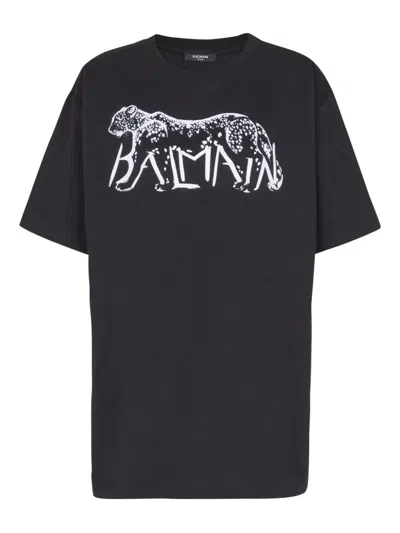 BALMAIN LEOPARD PRINT COTTON T-SHIRT