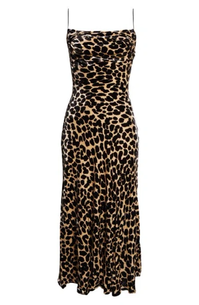 BALMAIN BALMAIN LEOPARD PRINT COWL NECK VELVET SLIP DRESS