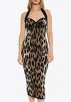 Balmain Leopard Print Halterneck Lurex Knit Midi Dress In Animal Print