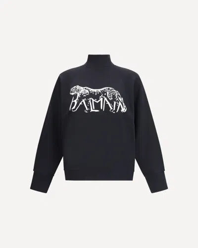 BALMAIN LEOPARD PRINT HIGH-NECK SWEATSHIRT