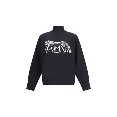 BALMAIN LEOPARD PRINT HIGH-NECK SWEATSHIRT