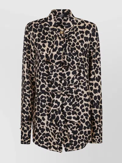 BALMAIN LEOPARD PRINT JABOT COLLAR SHIRT