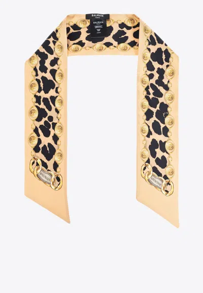 Balmain Leopard Print Silk Bandana In Multi