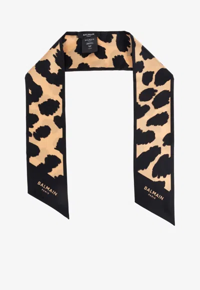 Balmain Leopard Print Silk Bandana In Multi