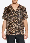 Balmain Leopard Print Silk Bowling Shirt In Brown