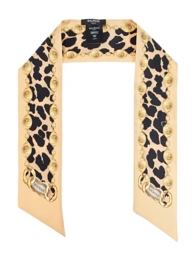 Balmain Leopard-print Silk Scarf In Neutral
