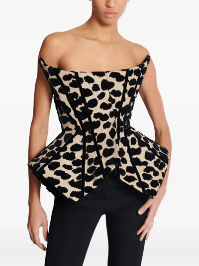Balmain Leopard-print Structured-corset Blouse In Neutral