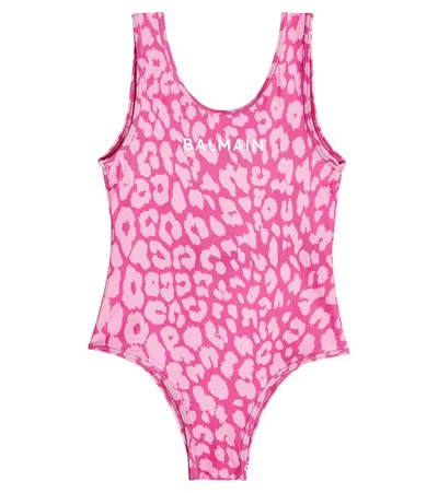 Balmain Kids' Little Girl's & Girl's Leopard Print Swimsuit In Pink